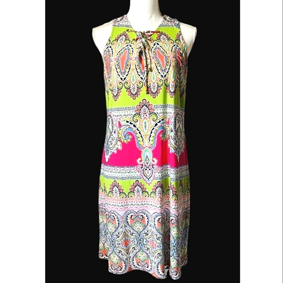 IVY LANE Paisley Slinky Multicolor Lace-up Tie Sleeveless Stretch Dress EUC - Picture 7 of 10